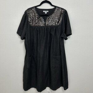 Go Softly Patio Dress Womens XL‎ Lounge Pullover Raw Black Chambray Denim Sequin
